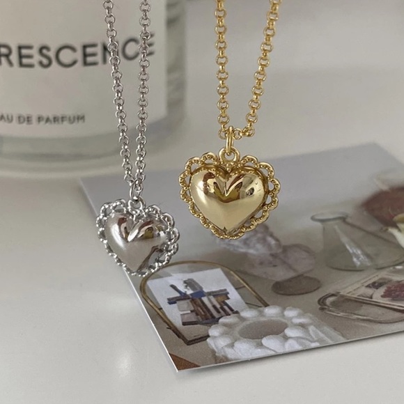 NEW 925 STERLING SILVER LACE HEART NECKLACE,NICE NECKLACE, CUTE NECKLACE - Picture 4 of 6